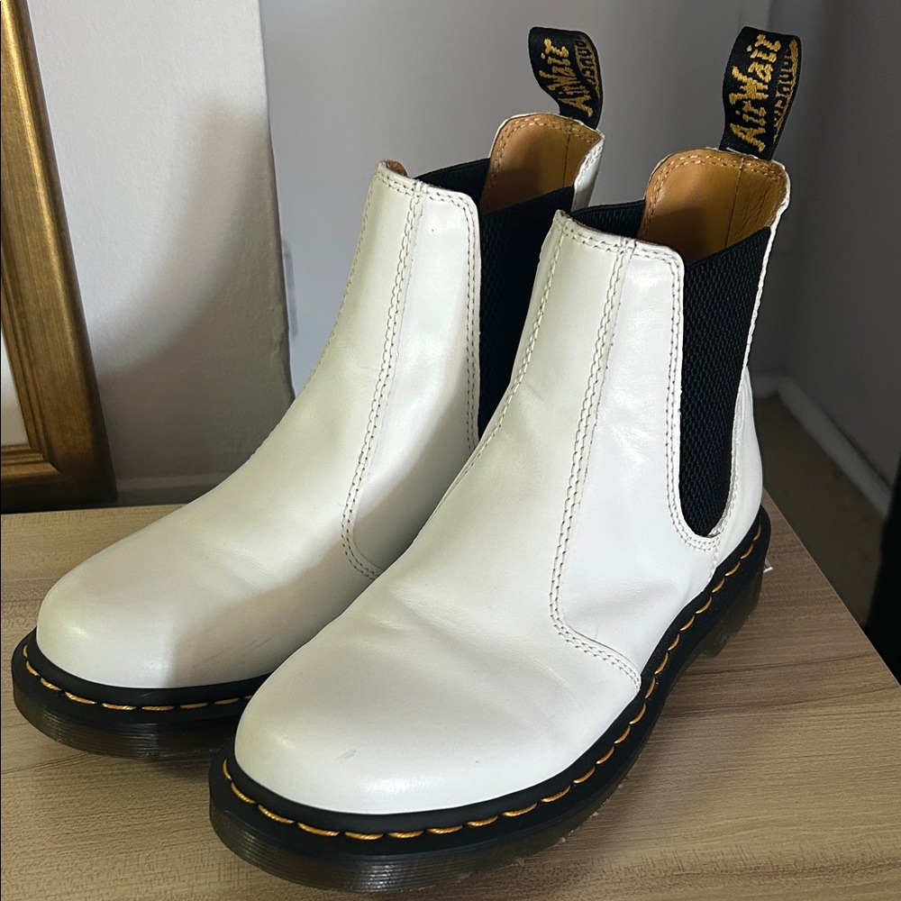 Dr. Martens White Leather Boots with Black Panels